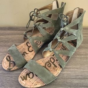Sam Edelman Dean Olive Suede Caged Lace Up Sandal Size 9.5